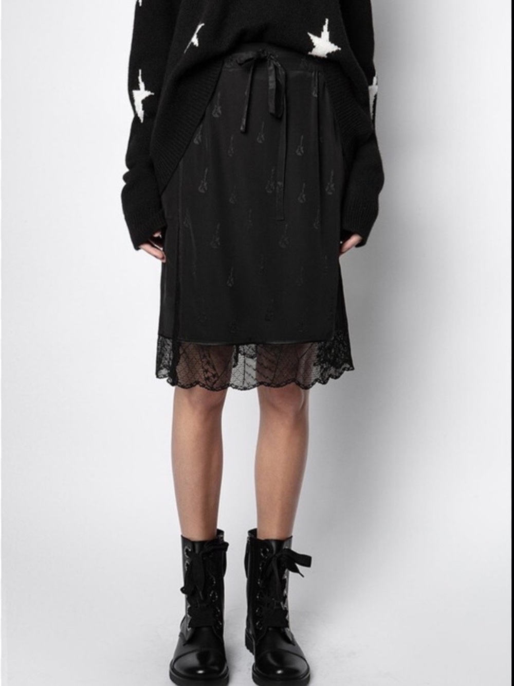 Zadig & Voltaire Black Lace-Trim Midi Skirt